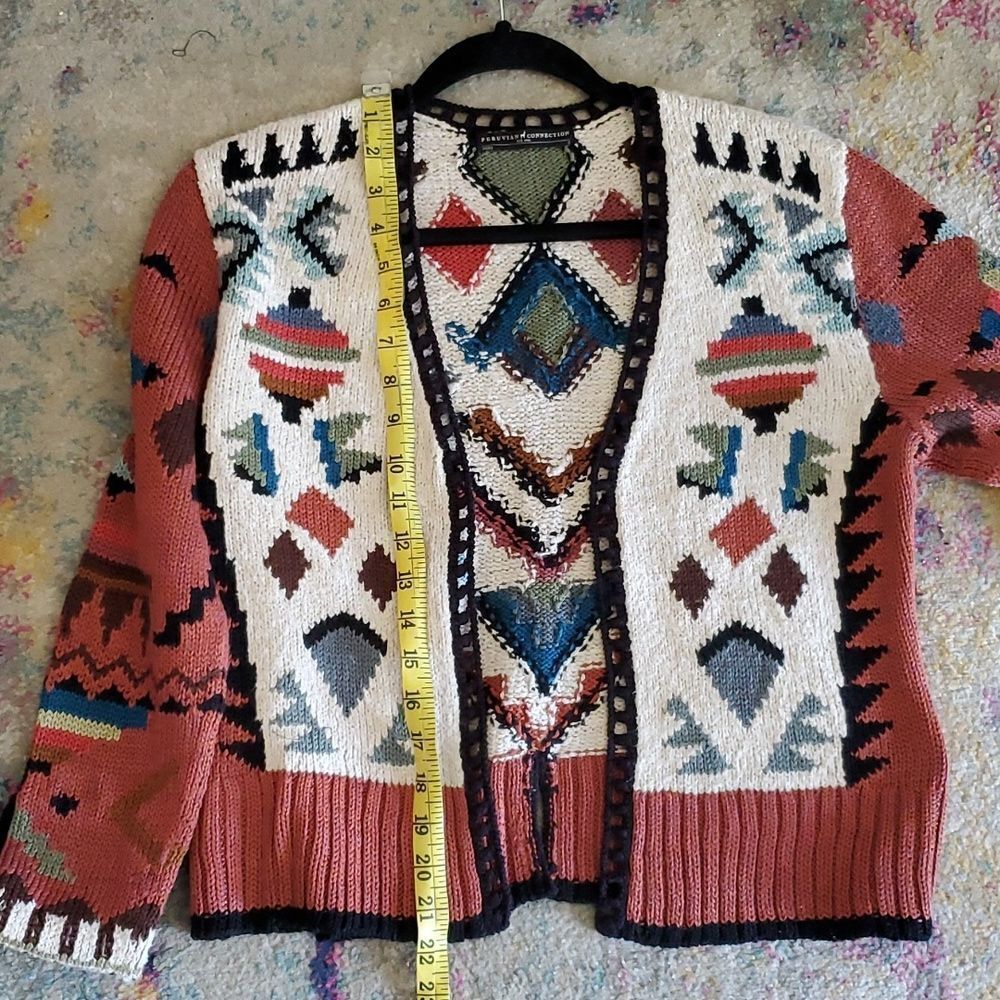 Peruvian Connection 100% Pima Cotton Colorful Southwest Style Shrug Sweater - Picture 10 of 16